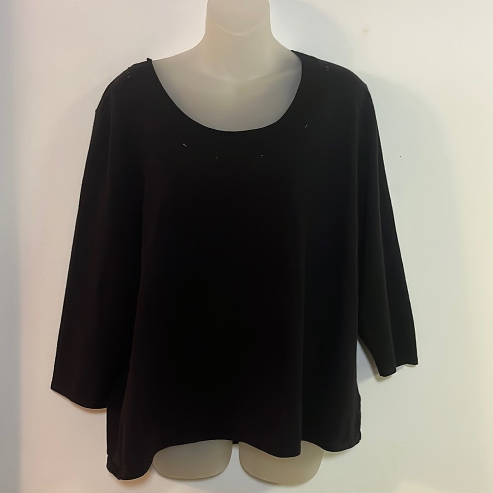 Norton McNaughton Sweater Women's Size 2X Black Knit Beaded Neck 3/4 Sleeeve